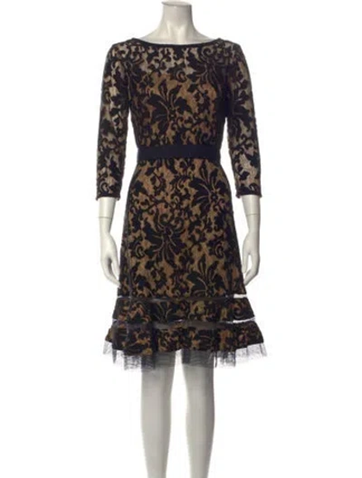 Pre-owned Tadashi Shoji Lace Pattern Midi Length Dress In Black