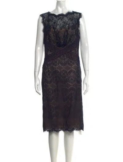 Pre-owned Tadashi Shoji Lace Pattern Midi Length Dress In Black/neutrals