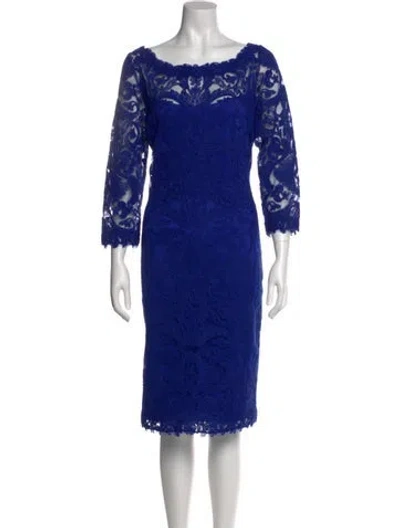 Pre-owned Tadashi Shoji Lace Pattern Midi Length Dress In Blue