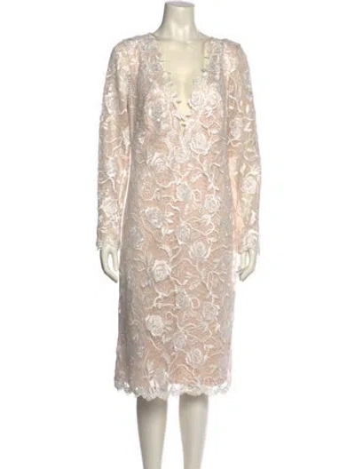 Pre-owned Tadashi Shoji Lace Pattern Midi Length Dress W/ Tags In White