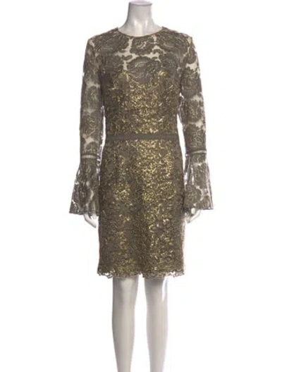 Pre-owned Tadashi Shoji Lace Pattern Mini Dress In Green/metallic