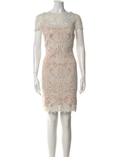 Pre-owned Tadashi Shoji Lace Pattern Mini Dress In Neutral