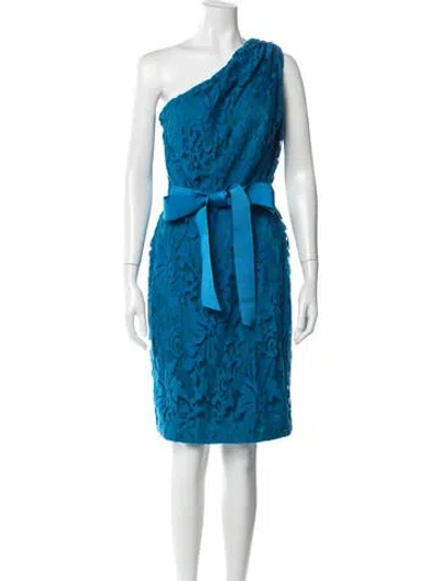 Pre-owned Tadashi Shoji Lace Pattern Mini Dress W/ Tags In Blue