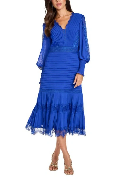 Tadashi Shoji Lace Pintuck Long Sleeve Cocktail Dress In Blue