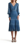 Tadashi Shoji Lace Pintuck Long Sleeve Cocktail Dress In Slate