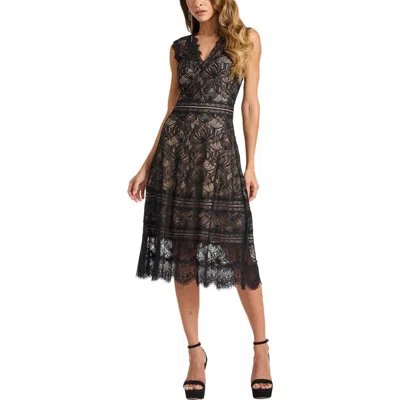 Tadashi Shoji Lace V-neck A-line Dress In Black
