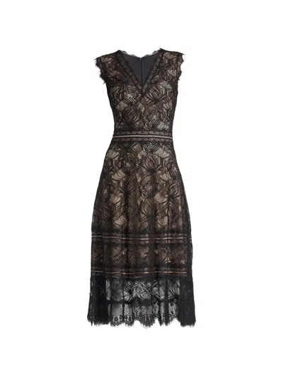 Tadashi Shoji Lace V-neck A-line Dress In Black