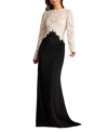 Tadashi Shoji Textured Crepe And Tulle Gown In Black/ivory