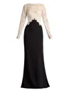 Tadashi Shoji Textured Crepe And Tulle Gown In Neutrals