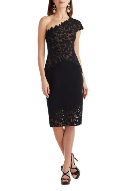 Tadashi Shoji Laser Cutout One-shoulder Cocktail Dress In Black