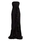 Tadashi Shoji Pleated Strapless Ruffle Gown In Black