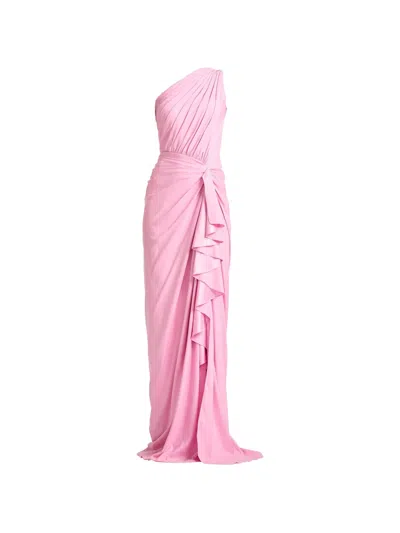 Tadashi Shoji Lena One-shoulder Ruffled Gown Dress In Pink
