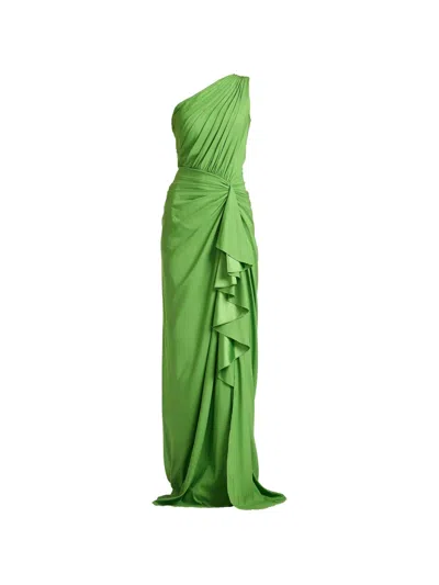 Tadashi Shoji Lena One-shoulder Ruffled Maxi Dress In Green