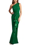 Tadashi Shoji One Shoulder Ruffle Gown