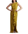 Tadashi Shoji One-shoulder Side Ruffle Gown In Brown