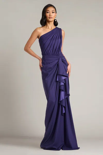 Tadashi Shoji One-shoulder Side Ruffle Gown In Blue