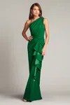Tadashi Shoji Lena Waterfall Drape Gown In Green