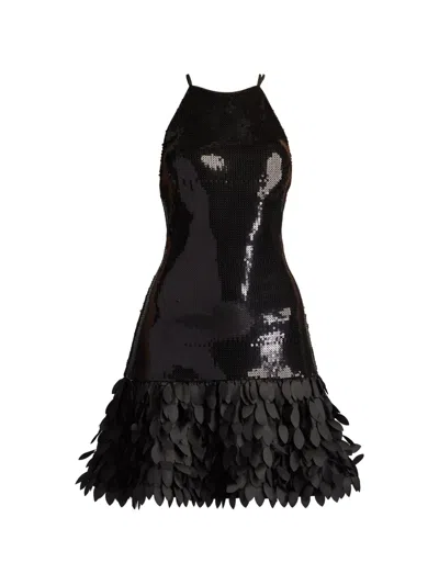 Tadashi Shoji Leni Sequin Petal-hem Mini Dress In Black