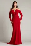 Tadashi Shoji Bos25497l Long Pleated A Line Formal Evening Dress In Red
