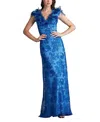 Tadashi Shoji A-line Floral-embroidered Applique Gown In Blue
