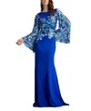 Tadashi Shoji Lione Sequin Embellished Bell Sleeve Gown In Blue