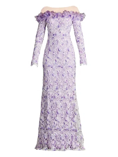TADASHI SHOJI LIORA OFF-SHOULDER FLORAL-LACE GOWN