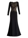 Tadashi Shoji Nayana Embroidered Crepe Gown In Black