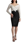 Tadashi Shoji Two-tone Floral Lace Illusion Dress In Ivory/black