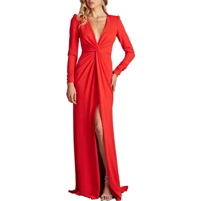 Tadashi Shoji Long Sleeve Mermaid Gown In Red