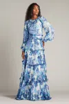 Tadashi Shoji Long Sleeve Ruffled Tiered Gown In Multi
