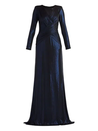 Tadashi Shoji Long-sleeve V-neck Maxi Dress In Blue