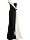 Tadashi Shoji Textured Crepe Gown With Contrast Drape In Schwarz