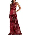 Tadashi Shoji Madysin Sequin Fringe Gown In Red