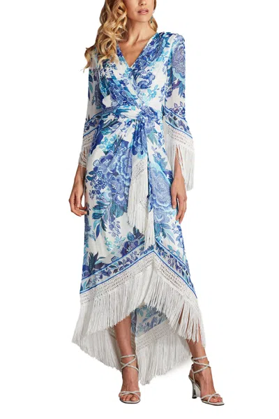 Tadashi Shoji Mair Floral Print Tassel Fringe Wrap Dress In White