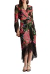 Tadashi Shoji Mair Floral Print Tassel Fringe Wrap Dress