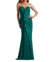 Tadashi Shoji Mallam Waterfall Drape Gown In Green