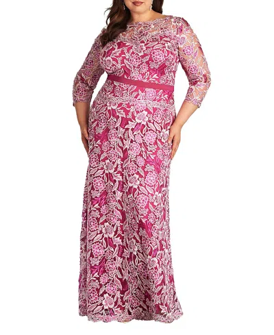 Tadashi Shoji Marcel Embroidered Illusion Gown - Plus Size In Pink