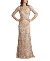 Tadashi Shoji Floral Embroidered Bateau Neck Gown In Taupe