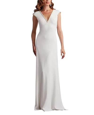 Tadashi Shoji Marcellina Pearl Trim Gown In White