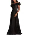 Tadashi Shoji Margaux Off-shoulder Floral Ruffle Trim Gown In Black