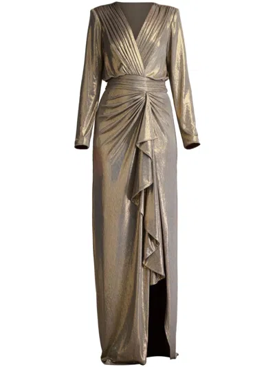 Tadashi Shoji Metallic Jersey Long Sleeve Blouson Gown In Multi