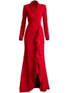 Tadashi Shoji Textured Crepe V-neck Long Sleeve Gown In Red