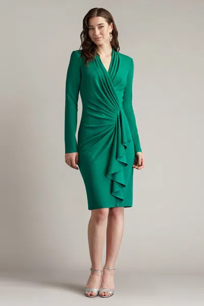 Tadashi Shoji Ruffle Side Drape Long Sleeve Cocktail Dress In Green