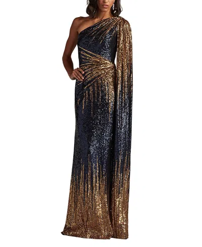TADASHI SHOJI MARSEILLE SEQUIN CAPE-SLEEVE GOWN
