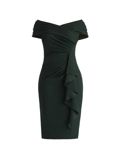 Tadashi Shoji Martine Waterfall Flounce Dress In Green