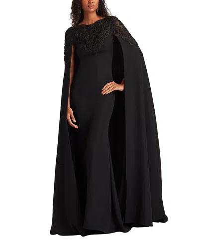 Tadashi Shoji Massaro Embroidered Cape Gown In Black