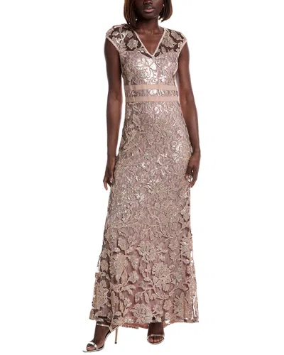 Tadashi Shoji Tulle Maxi Dress In Beige