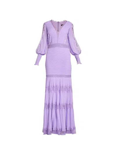 Tadashi Shoji Maxi Nyssa Bishop Lace-trimmed Pleated Dress In Purple