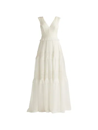 Tadashi Shoji Maxi Shiva Lace-panelled Tiered Dress In White