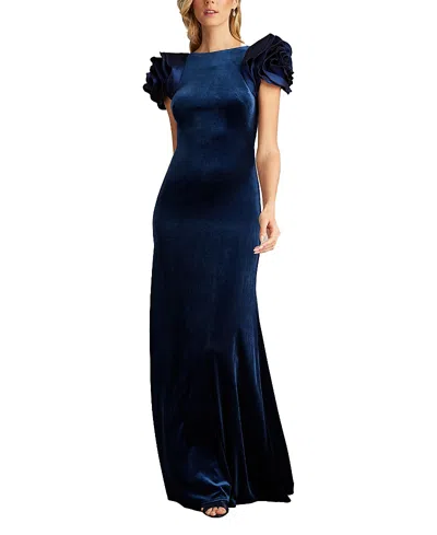TADASHI SHOJI MAYLEE ROSETTE SHOULDER VELVET GOWN